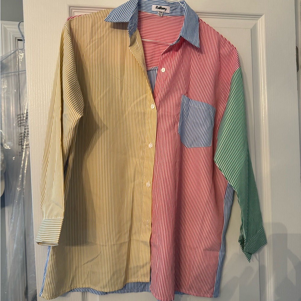 Colorful Striped Oversized Button Down